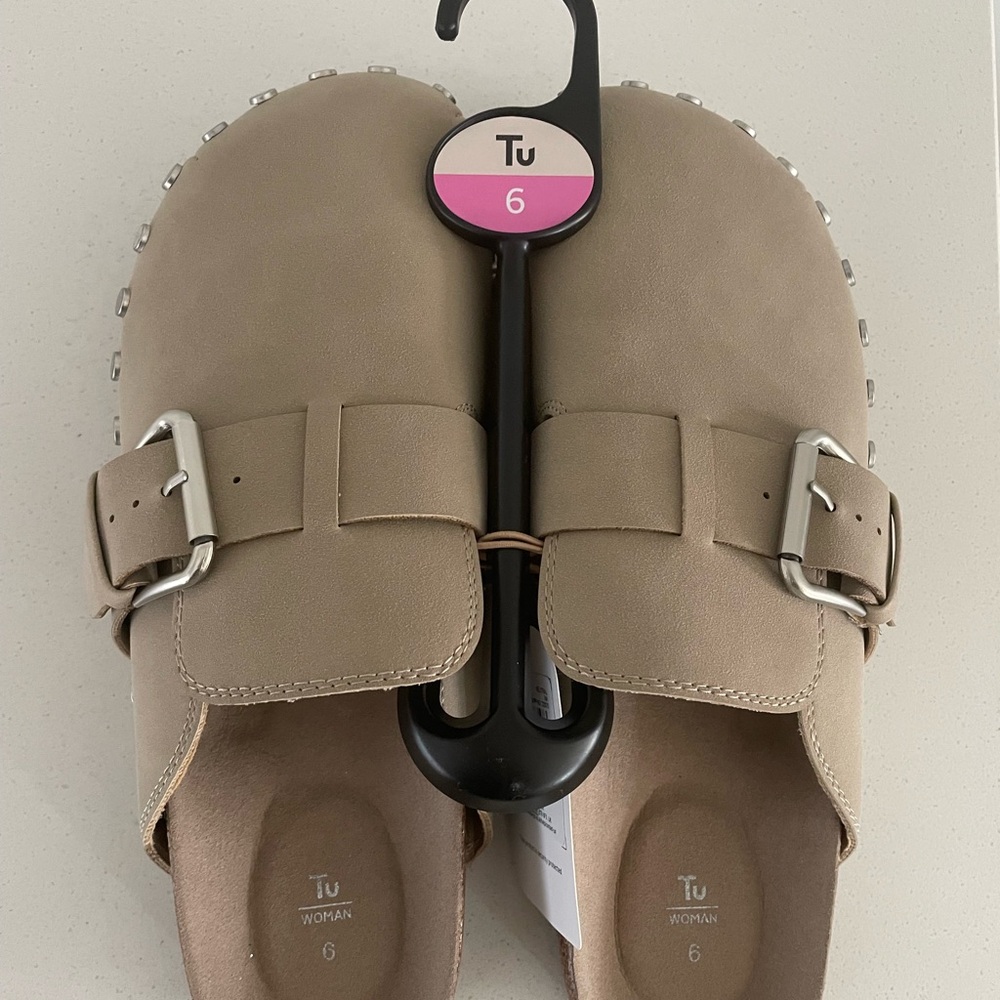 Birkenstock Style Women's Tan Buckle Slip-On Shoes